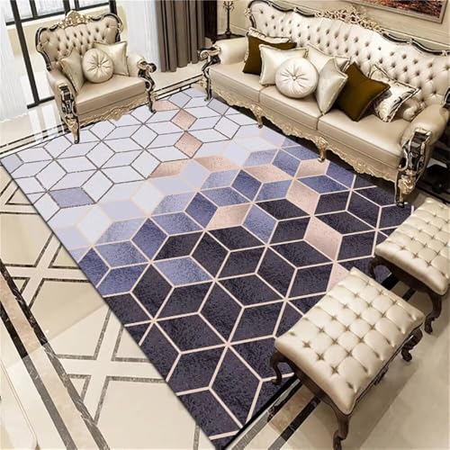 QGYFRE Esszimmer Zubehör Teppich XXL Moderner geometrischer Waschbarer blau 90x150CM Mädchen Kinderzimmer Washable floral Rug Kinder Teppiche von QGYFRE