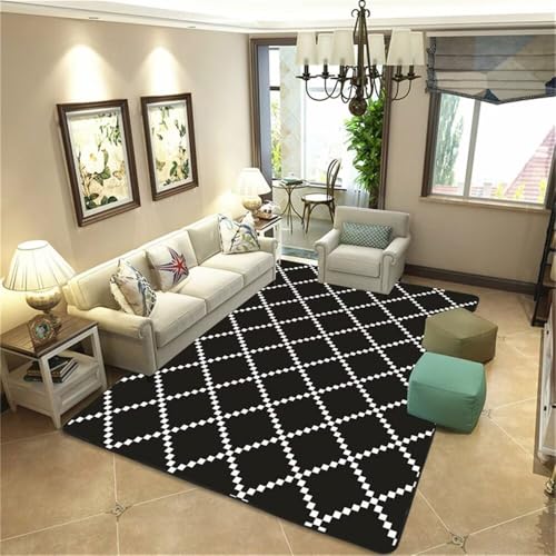 QGYFRE Esszimmerteppiche 70x140CM schwarz fußmatte außen küchenläufer waschbar Moderner Karierter Teppich Küche Muster korridor von QGYFRE
