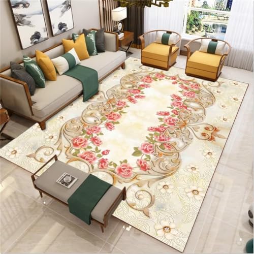 QGYFRE Flur Teppich Teppich Kinderzimmer Junge Waschbare Teppiche 70x140CM teppiche Rosa Pastoraler Teppich mit Blumenmuster für Mädchen von QGYFRE