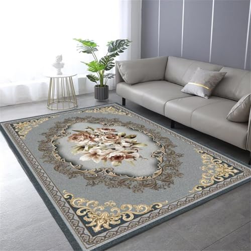 QGYFRE Flur Teppich Wohnzimmerteppich Kuschelig 70x140CM Kurzflor-Wohnzimmerteppich blau Tapis rétro gris. Kinderteppich Waschbar von QGYFRE