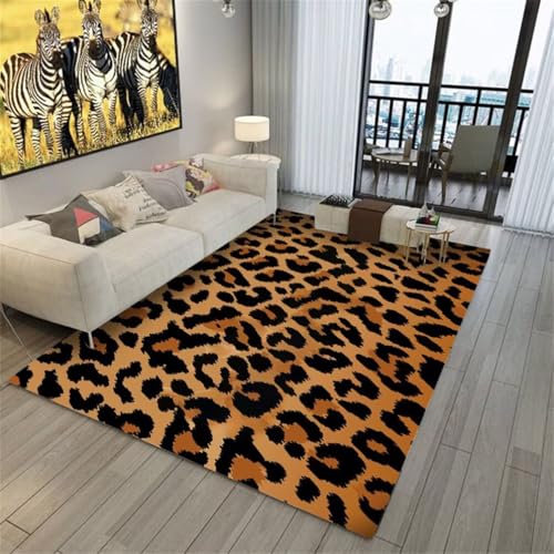QGYFRE Flurteppich Wohnzimmer Teppichboden Teppiche Waschbar 160x230CM korridor Teppich Braun Tapis au Motif Animal Noir. Kurzflor-Wohnzimmerteppich von QGYFRE
