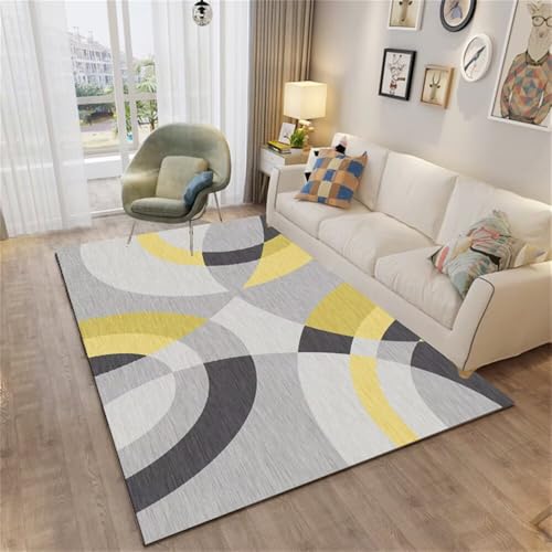 QGYFRE Fussmatte Innen Kinderteppich Mädchen Grauer pflegeleichter Teppich Rutschfester Gelb 60x120CM haustür tepich in Wohnzimmer Küche von QGYFRE