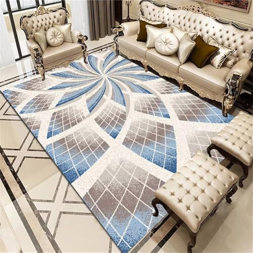 QGYFRE Gebetsteppich 100x160CM blau esstisch groß vorzimmer Teppich Grauer moderner geometrischer Teppiche Wohnzimmer minimalistisches Design wohnzimmerteppich modern von QGYFRE