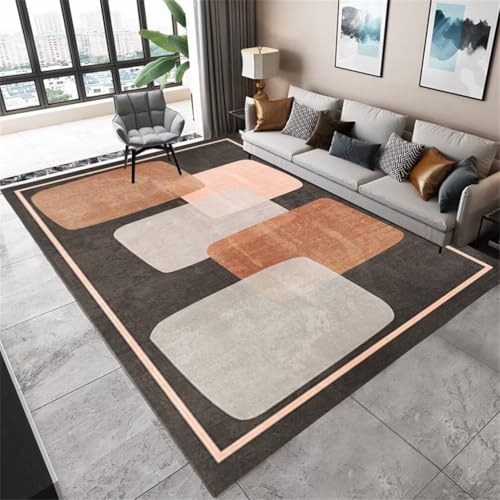 QGYFRE Großer Teppich Carpet Bedroom Kurzflor-Wohnzimmerteppich 200x300CM büro Grau-Schwarz Tapis Moderne géométrique Marron. läufer von QGYFRE