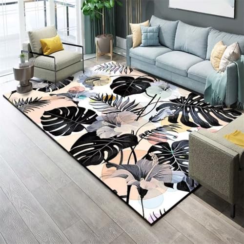 QGYFRE Kinder Teppiche Flurteppich rutschfest Teppich Kinderzimmer 90x120CM waschbar Tschwarz Tapis imprimé de Motifs végétaux. Schlafzimmer Nachttisch von QGYFRE