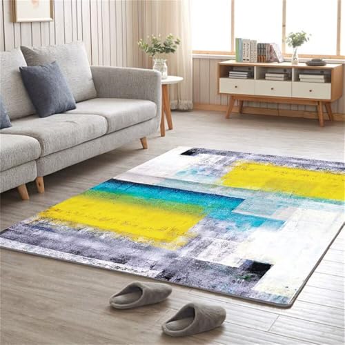 QGYFRE Teppich Garten Design Blaugrauer Abstrakter Mädchen Kinderzimmer Gelb 120x160CM Kinderteppich Wald Rugs for Living Room Carpet von QGYFRE