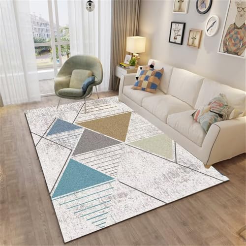 QGYFRE Kinderzimmer Teppiche Mädchen sauberlaufmatte Blauer moderner geometrischer Teppich läufer rutschfest Grau 90x150CM Kinderteppich Deko Wohnzimmer von QGYFRE