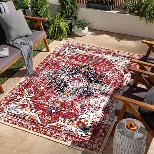 QGYFRE Kleiner Teppich Mädchen Kinderteppich Waschbar 50x80CM Waschbare Teppiche rot Vintage-Blumenteppich Rug Carpet von QGYFRE