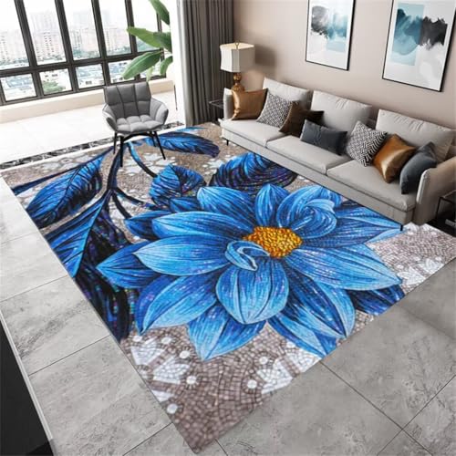 QGYFRE Kleiner Teppich Printing Rugs 50x80CM Kinderzimmer Teppiche blau Tapis de Fleurs gris Grande Taille. balkonteppich von QGYFRE