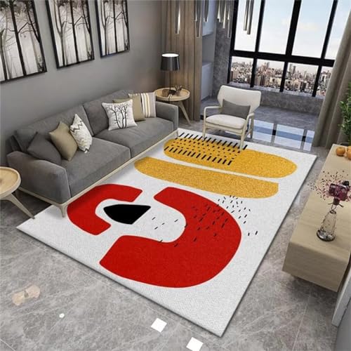 QGYFRE Kleiner Teppich Waschbarer Teppich Teppiche Wohnzimmer 50x80CM Wohnzimmer Teppich Rot Gelber moderner, einfacher, weicher und bequemer Teppich von QGYFRE
