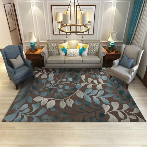 QGYFRE Kurzflor Teppich Küche rechteckig 180x230CM P Kaffeebraun Tapis imprimé de plantes bleues. Wohnzimmer von QGYFRE