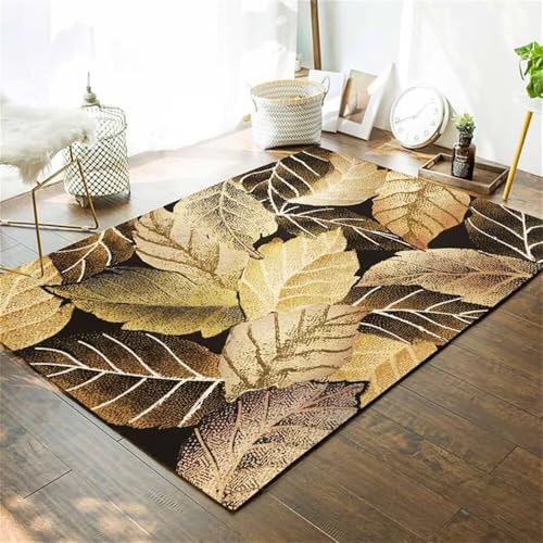 QGYFRE Lauferteppich 120x180CM Braun Teppich läufer Schlafzimmer weich Gelber Retro-Blatt-Teppich XXL terassenteppich Dekoration von QGYFRE