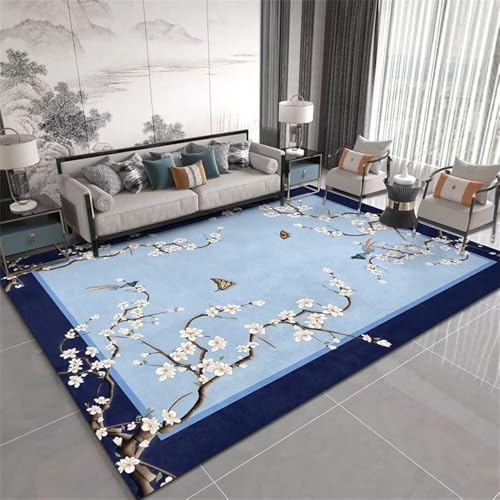 QGYFRE Lauferteppich Flur Kinderteppiche Mädchen Waschbare Teppich 80x150CM vorzimmer blau Orientalischer klassischer mit Blumenmuster, weich und waschbar von QGYFRE