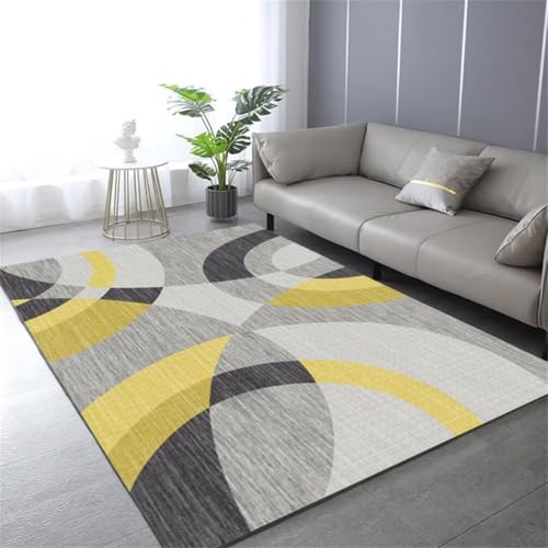QGYFRE Lauferteppich Flur Rug Carpet Waschbare Teppich 80x120CM Eingangs-Fußmatte Grau Tapis géométrique Moderne Jaune. flurteppich rutschfest von QGYFRE