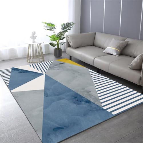 QGYFRE Lauferteppich Flur Teppich Für Wohnzimmer großer 80x120CM blau Tapis géométrique Moderne gris. Anti Rutsch Kinderzimmer von QGYFRE