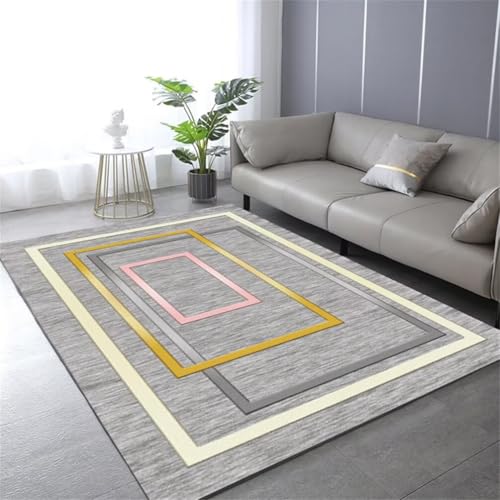 QGYFRE Lauferteppich Flur Teppich Pflegeleicht Wohnzimmer Teppichboden 80x120CM Gross Grau Tapis rectangulaire Rose et Jaune. Kinderteppich Mädchen von QGYFRE