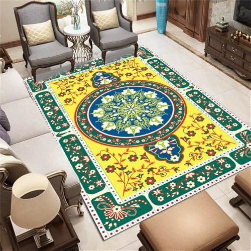 QGYFRE Ornament 120x180CM Gelb küchen teppiche Teppich läufer Schlafzimmer Blaugrüner Blumenteppich XXL flurteppich Tapis de Porte von QGYFRE