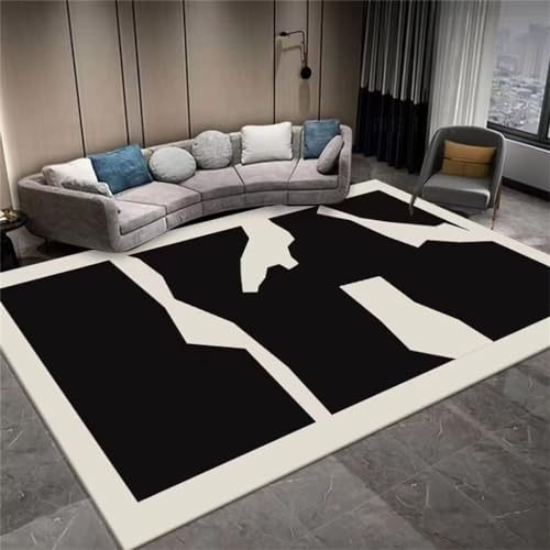 QGYFRE Quadratischer Teppich Waschbarer Teppich Wohnzimmer Printing Teppich 200x200CM Home Teppich Schwarz Leicht zu reinigender Teppich mit französischem einfachem Muster von QGYFRE