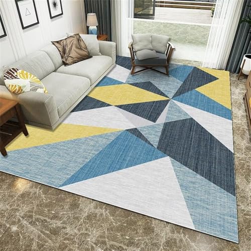 QGYFRE Quadratischer Teppich Wohnzimmer Groß Teppiche Waschbar 200x200CM Waschbare blau Gelb-Grauer geometrischer vorzimmer von QGYFRE