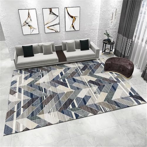 QGYFRE Schlafzimmer Nachttisch Teppich Flur Grauer moderner geometrischer langlebig und Teppiche blau 90x150CM XXL verschleißfeste Schalldämmung Kinder Tepp von QGYFRE