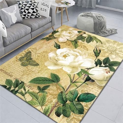 QGYFRE Schöne Teppich Teppich Küche Waschbar 130X190Cm Grün Kurzflor-Teppich Für Mädchenschlafzimmer, 3D-Blumenmuster, Dekoration, Wohnzimmer, Nachttisch von QGYFRE