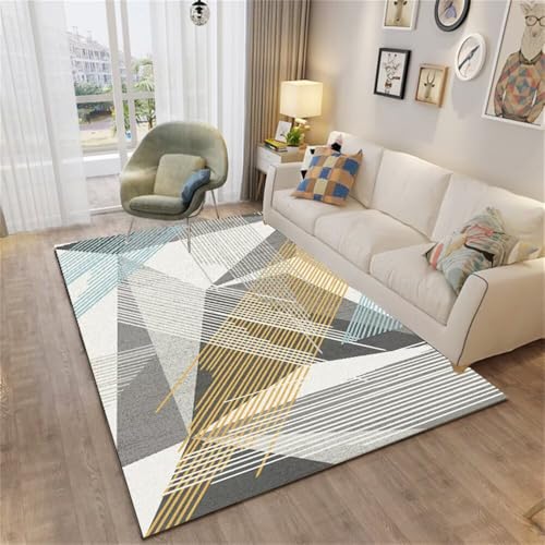 QGYFRE Teppich Abwaschbar 50x80CM blau waschbarer Kinderteppiche Mädchen gelb grau moderner Eingangs-Fußmatte modernes Wohnzimmer-Accessoires Anti-rutsch von QGYFRE