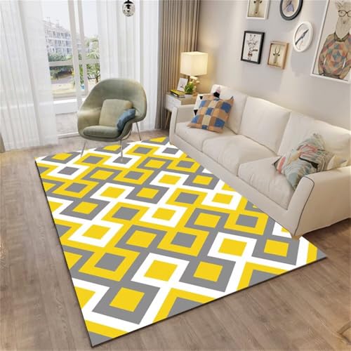 QGYFRE Teppich Abwaschbar 60x110CM Gelb aussenbereich ankleidezimmer Grauer moderner geometrischer Küche Schreibtisch elegant Wohnzimmer möbel von QGYFRE
