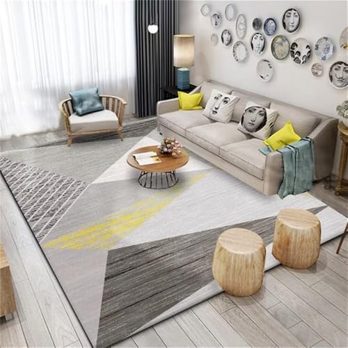 QGYFRE Teppich Esszimmer Kinderteppiche Jungs maschinenwaschbar 120x200CM küchenteppich waschbar rutschfest Grau Gelber moderner geometrischer Gaming von QGYFRE