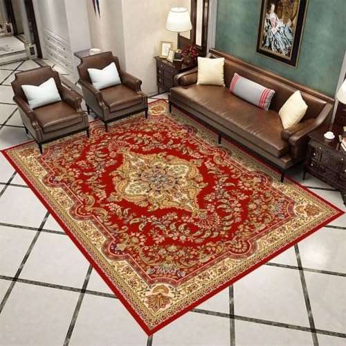 QGYFRE Teppich Esszimmer Mädchen Kinderzimmer Baby Junge 100x200CM rot Tapis floral rétro. Outdoor-Teppich von QGYFRE