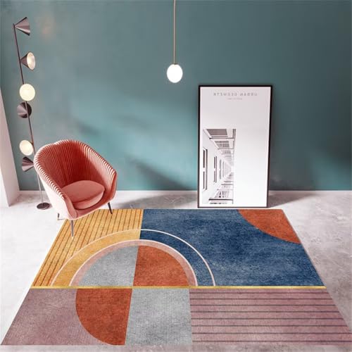 QGYFRE Teppich Esszimmer Waschbar verschleißfeste Schalldämmung 100x200CM blau Tapis géométrique Moderne Jaune. Quadratischer von QGYFRE
