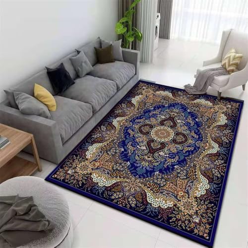 QGYFRE Teppich Flur Läufer Hall Teppiches Zimmers Teppichboden 80x150CM kurzflor blau Mehrfarbiger Retro-Blumenteppich von QGYFRE