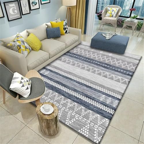 QGYFRE Teppich Flur Läufer Kinderteppich Junge teppiche gegend 80x150CM Grau Blauer mit modernem geometrischem Muster, bequem und langlebig von QGYFRE