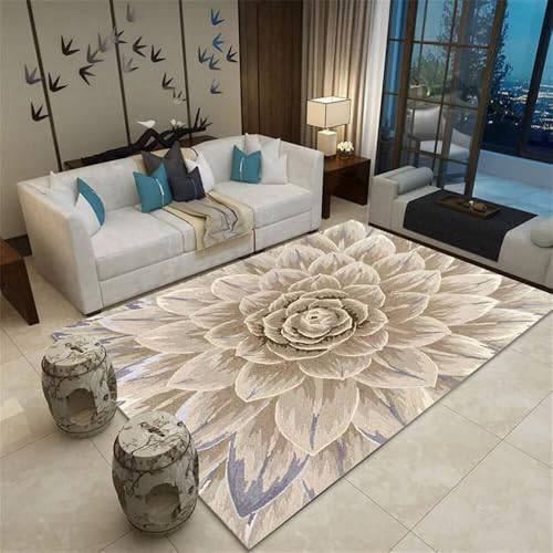 QGYFRE Teppich Flur Läufer Teppichmatte deko Wohnzimmer 80x150CM schöne blau Khaki Moderner Blumenteppich XXL von QGYFRE