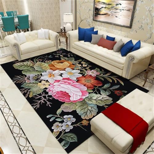 QGYFRE Teppich Flur Läufer Wohnzimmer Teppichboden Large Square Floor Cushions Velvet 80x150CM klein schwarz Mehrfarbiger moderner Blumenteppich billig von QGYFRE