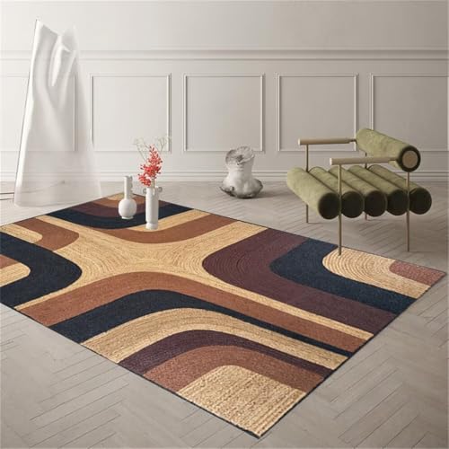 QGYFRE Flur Läufer Zimmer Teppich Langer 80x150CM vorzimmer Mehrfarbig Brauner, pflegeleichter mit geometrischem Retro-Muster von QGYFRE