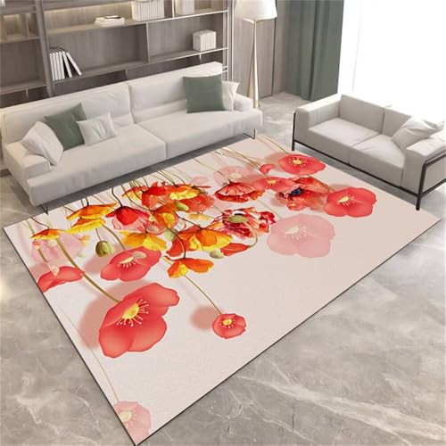 QGYFRE Teppich Für Balkon Wetterfest Waschbar In Waschmaschine Frischer Blumenteppich einfacher geometrischer rot 60x120CM küchenteppich rutschfest Rugs Washable Küche von QGYFRE