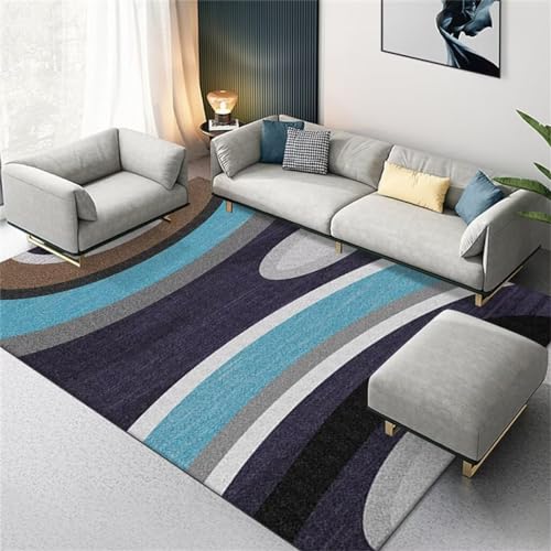 QGYFRE Teppich Für Schlafzimmer Büroteppich, Abstraktes Geometrisches Muster, Rutschfester Teppich Für Wohnzimmer Und Flur Teppiche Gegend 70X140Cm Blau Kinderzimmer Teppiche von QGYFRE