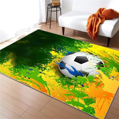 QGYFRE Teppich Gross Zimmer Teppichen Teppich günstig 300x400CM küchenteppich groß Grün Teppich mit Fußballmuster für Kinderzimmer von QGYFRE