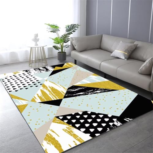QGYFRE Teppich Günstig Flurteppich Kinderteppich Jungen 140x200CM Schlafzimmer blau Tapis Moderne Noir et Jaune. schmutzfangmatte von QGYFRE