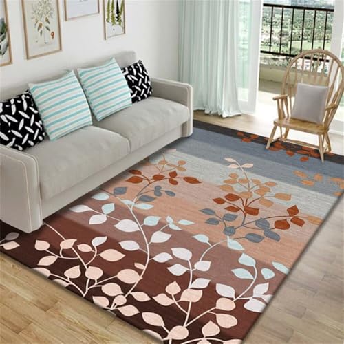 QGYFRE Teppich Günstig Gross teppiche & matten 160x250CM Kinderzimmer Braun Blauer mit Pflanzendruck wohnzimmerteppich von QGYFRE