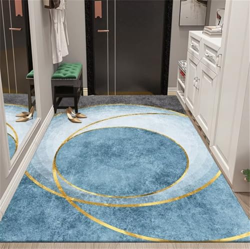 QGYFRE Teppich Günstig Küchen Teppiche Carpet Living Room 200x200CM wohnzimmerteppich Blau Rutschfester, verschleißfester mit modernem geometrischem Muster von QGYFRE