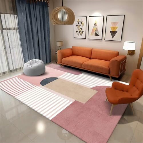 QGYFRE Teppich Günstig Teppich Läufer 120X160Cm Rosa Weicher, Rutschfester, Moderner, Minimalistischer Design-Kurzflor-Teppich Für Mädchenzimmer Und Wohnzimmer von QGYFRE