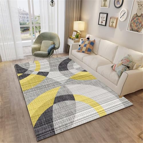 QGYFRE Teppich Läufer Schlafzimmer deko mädchen Zimmer Gelber moderner geometrischer Heimmatte Grau 80x120CM langlebig und Teppiche kinderzimmer Jungs Flur von QGYFRE