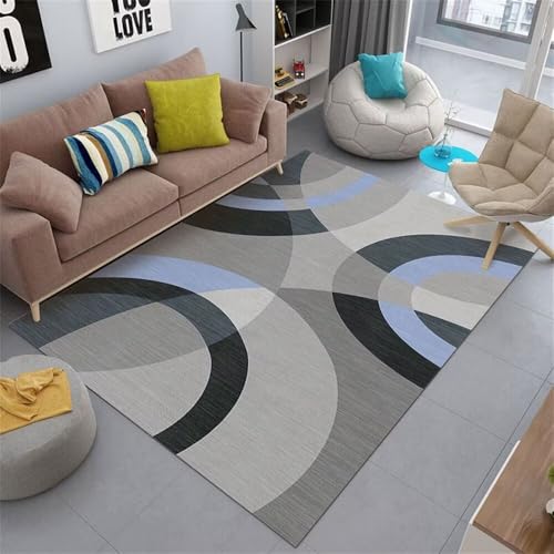 QGYFRE Teppich Jugendzimmer Küche langfloorteppiche 130x190CM rutschfest Grau Schwarzer blau-violetter geometrischer waschbar von QGYFRE