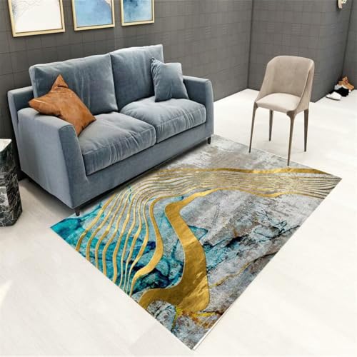 QGYFRE Teppich Küche Kinder Teppiche Eingangs-Fußmatte 60x110CM Carpet Grau Tapis abstrait bleu et or. Esszimmer von QGYFRE