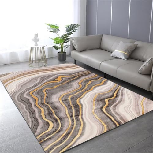 QGYFRE Teppich Küche Waschbar Dünn Wohnzimmer 70x140CM lauferteppich Flur Grau Tapis abstrait à rayures jaunes. Eingangs-Fußmatte von QGYFRE