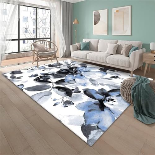 QGYFRE Teppich Kurzflor Baby Teppich Mädchen Deko Teppich 200x300CM Kinderzimmer Teppiche Blau Weicher, stilvoller Teppich mit abstraktem Druckmuster von QGYFRE