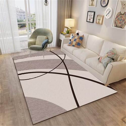 QGYFRE Teppich Mädchen Jugendzimmer Waschbare Teppiche In Waschmaschine Grauer moderner gestreifter Sahne 90x150CM Dekoration Wohnung lauferteppich Flur lang Kinder Teppic von QGYFRE