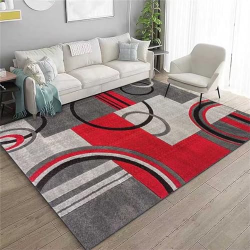 QGYFRE Teppich Maschinenwaschbar schmutzfangmatte Rot 180x220CM Baby Mädchen Zimmers Teppichboden Grauer Wohnzimmerteppich moderner geometrischer schmutzabweisender von QGYFRE