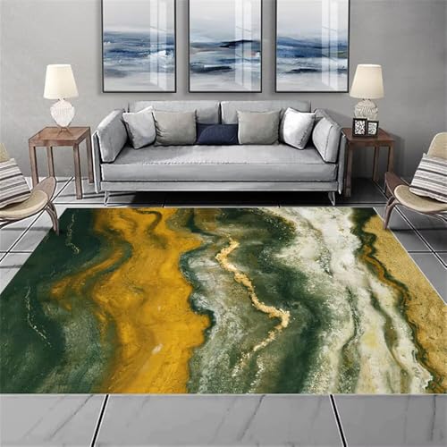 QGYFRE Teppich Nach Mass Schöne vorleger 200x260CM Wohnzimmer Weich Grün Gelber Abstrakter Kunstteppich Teppichboden von QGYFRE